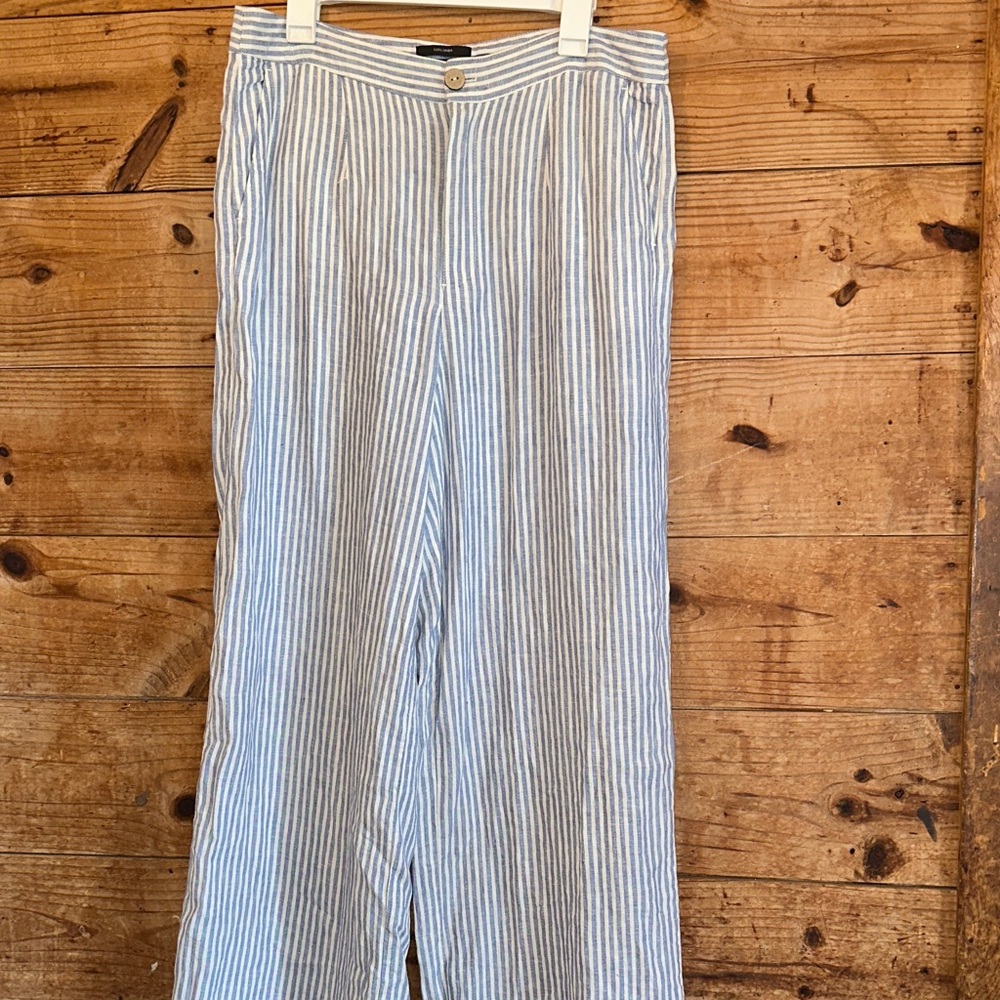 Tahari 100% Linen Striped Wide-Leg Pants